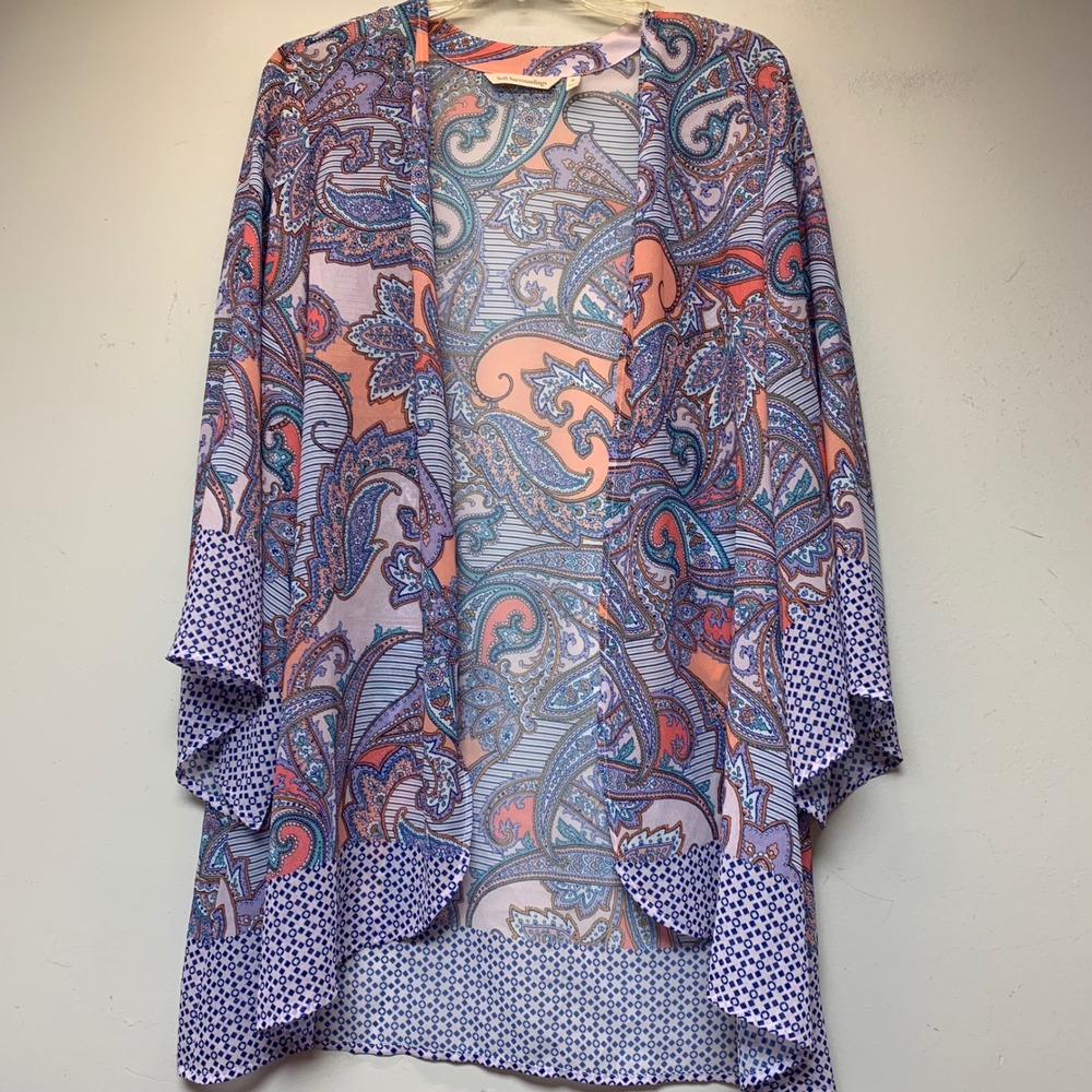 Soft Surroundings Paisley Kimono Women Medium Multicolor Excellent Boho Open